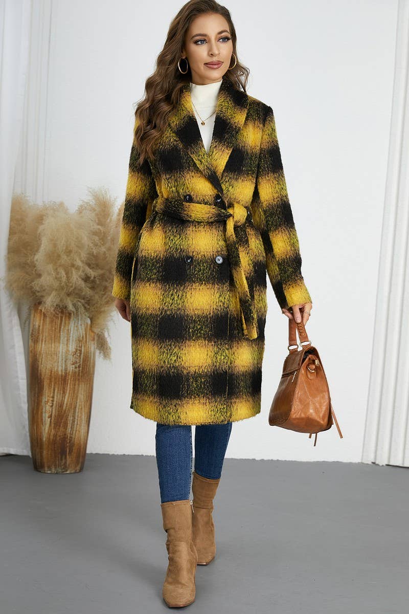 CWOCO0943_DOUBLE-BREASTED LACE-UP OMBR? PLAID COAT