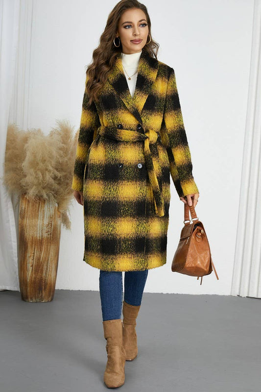 CWOCO0943_DOUBLE-BREASTED LACE-UP OMBR? PLAID COAT