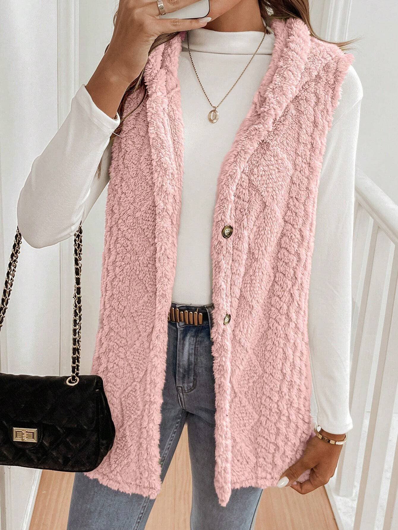 Double-sided plush casual hooded cardigan