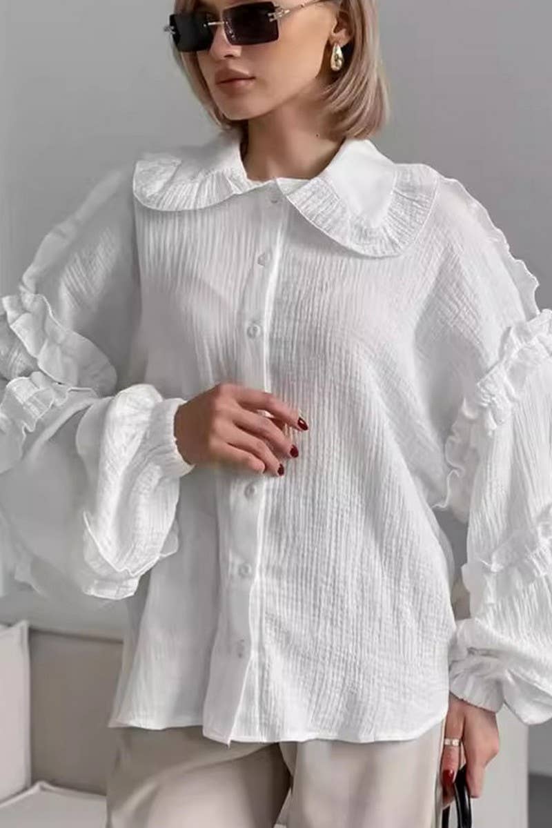 CWTSTL00922_LACE LANTERN SLEEVE LOOSE LONG SLEEVE SHIRT