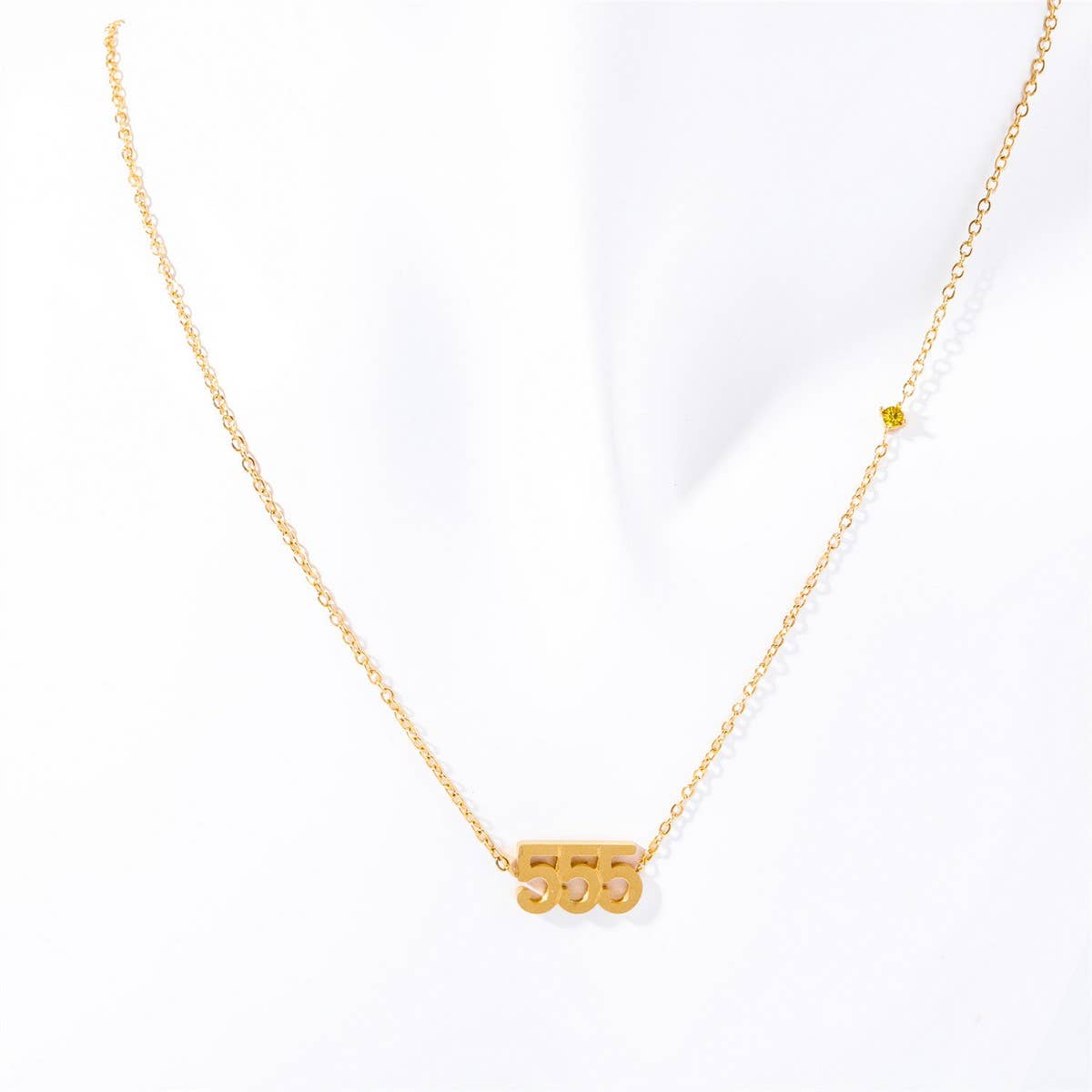 Stainless steel number rhinestone necklace_CWMM5654