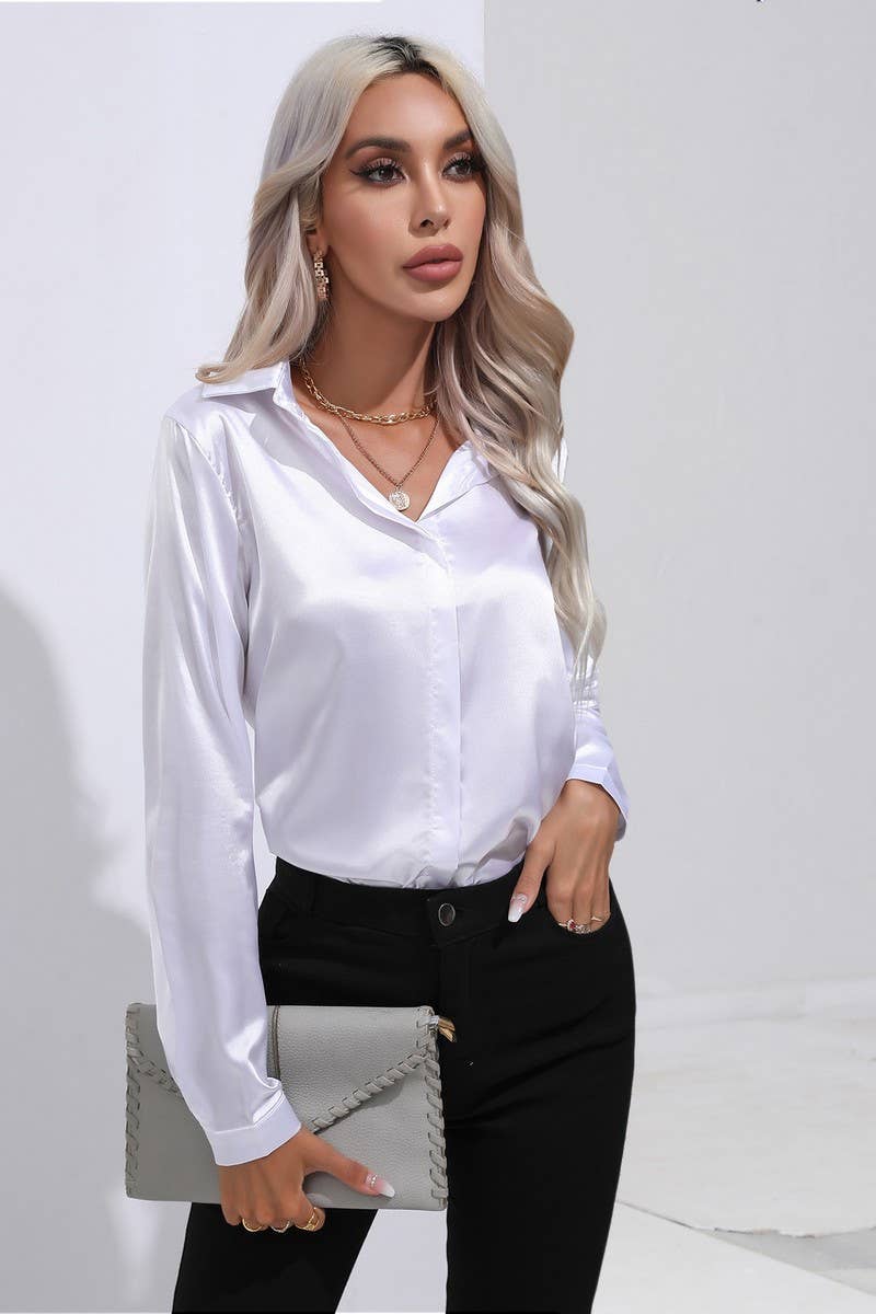 CWTBLL0692_Button Down Silky Satin Long Sleeve Top