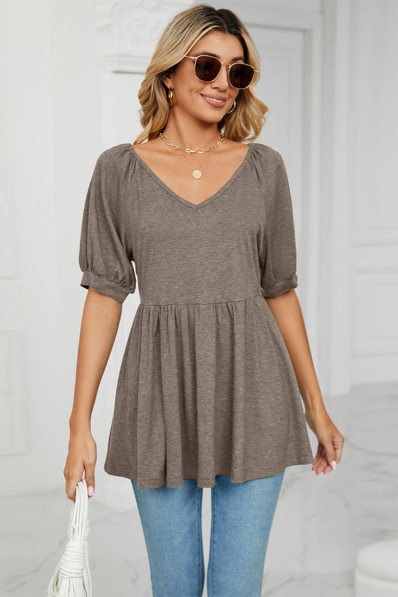 CWTTS0753_V-Neck Shirt Sleeve Top