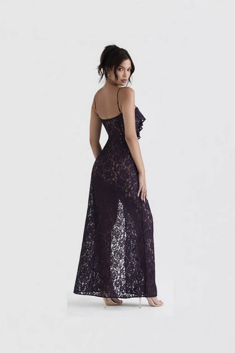 CWDMD5653_LACE DEEP V SPAGHETTI STRAP SLEEVELESS SLIT DRESS