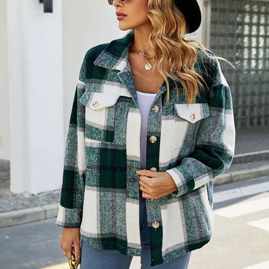 Casual loose pocket wool shirt jacket