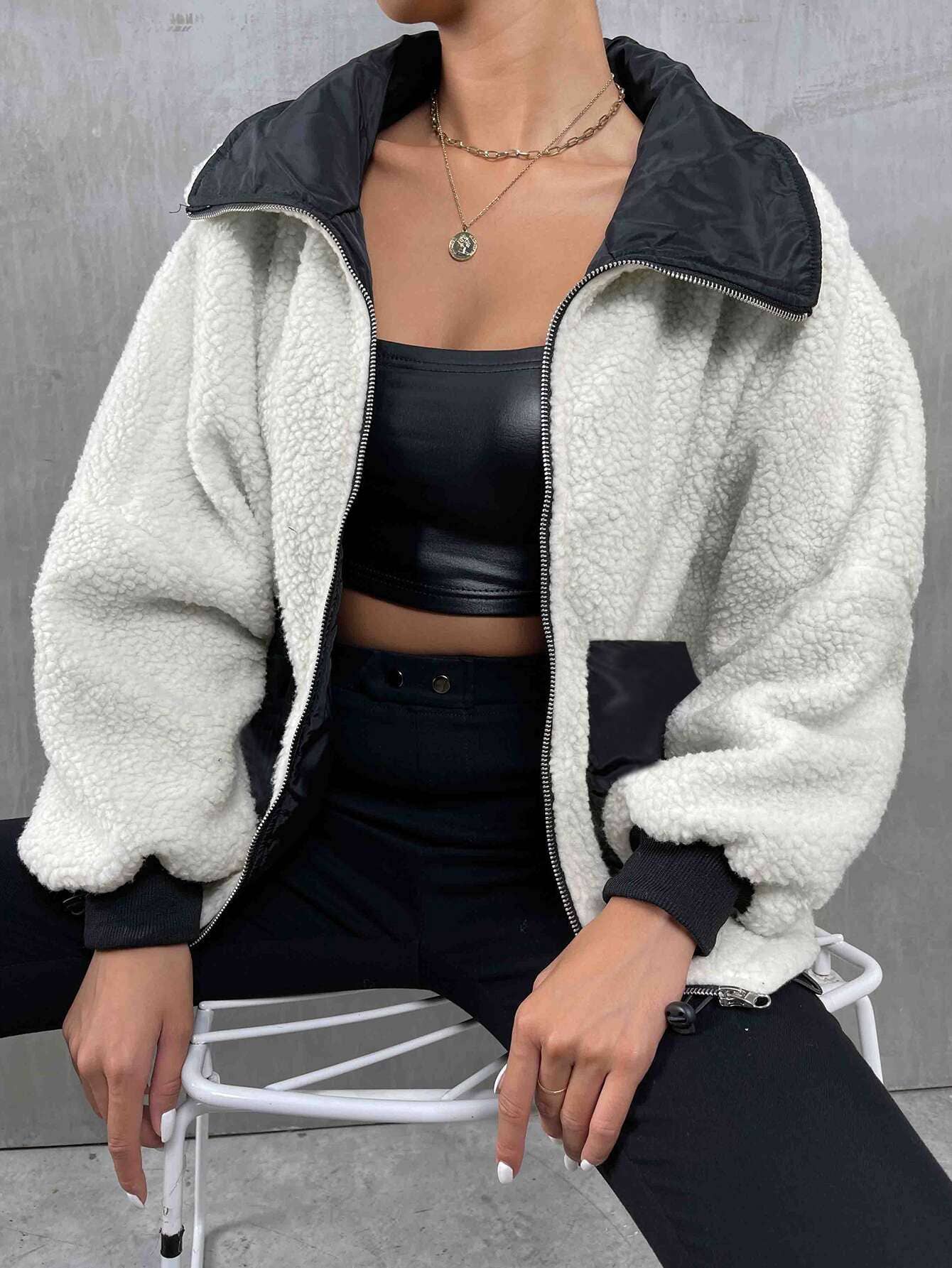 Fleece zipper knit jacket jacket