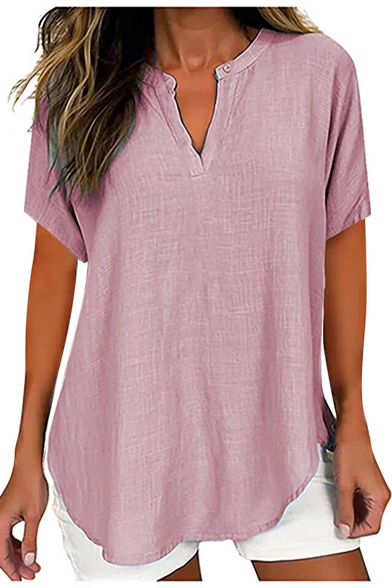CWTTS1441_SPRING AND SUMMER V-NECK CASUAL SHIRT