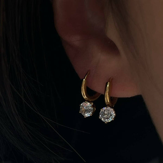 Simple rhinestone zircon pendant earrings_CWMM5719