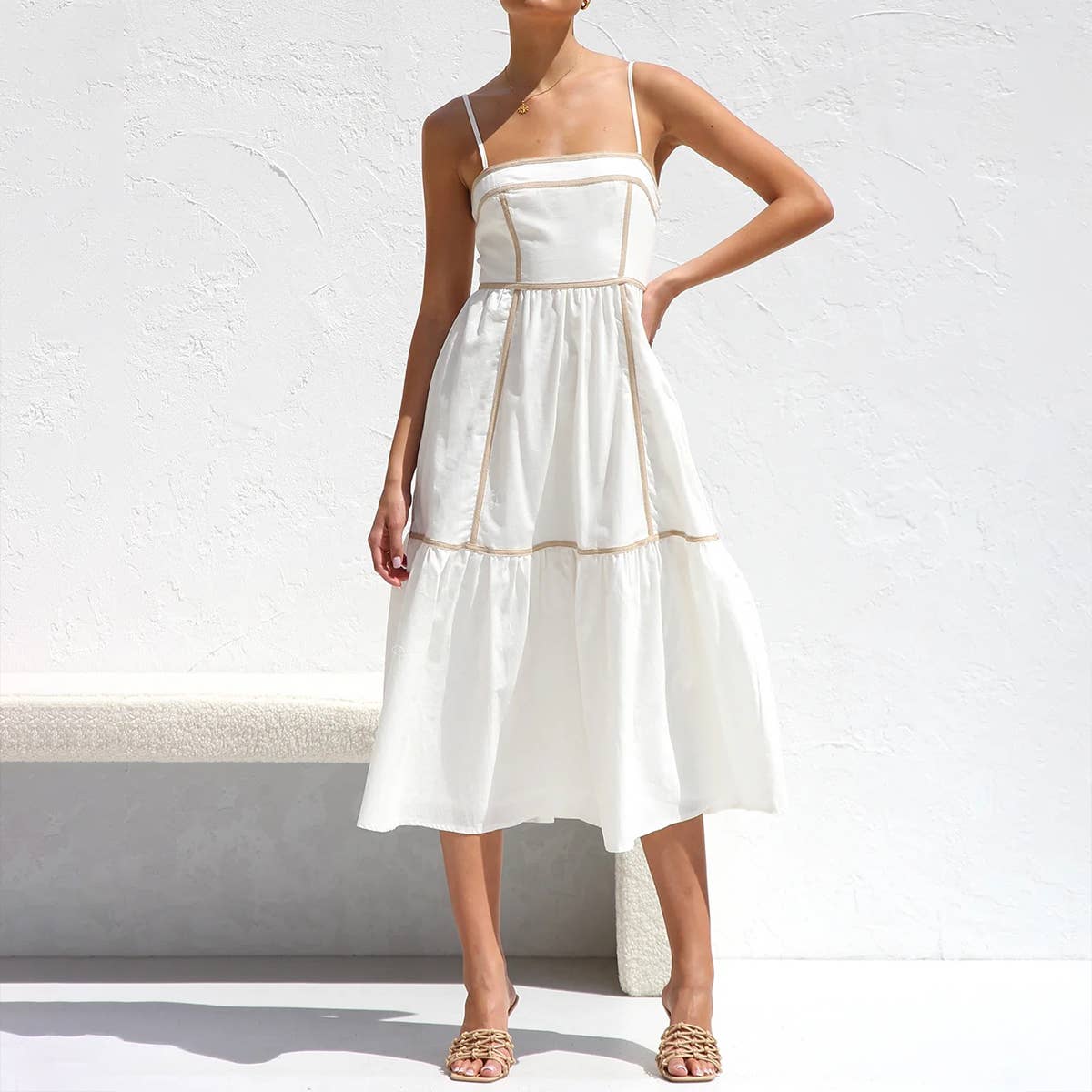 Contrasting color stripes ,large-swing dress