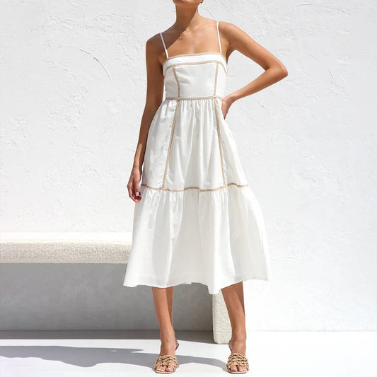 Contrasting color stripes ,large-swing dress