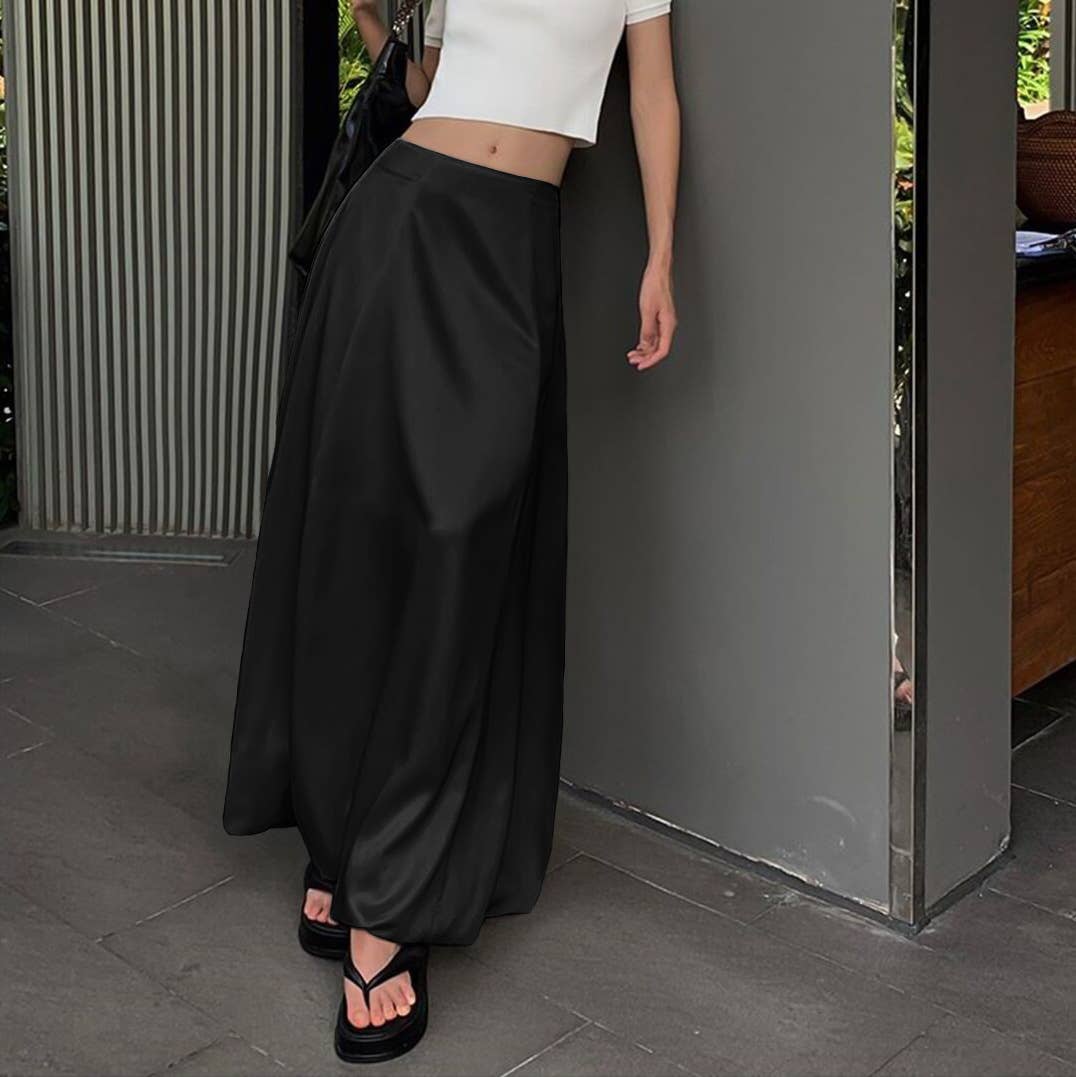 Elegant satin solid color tulip midi skirt