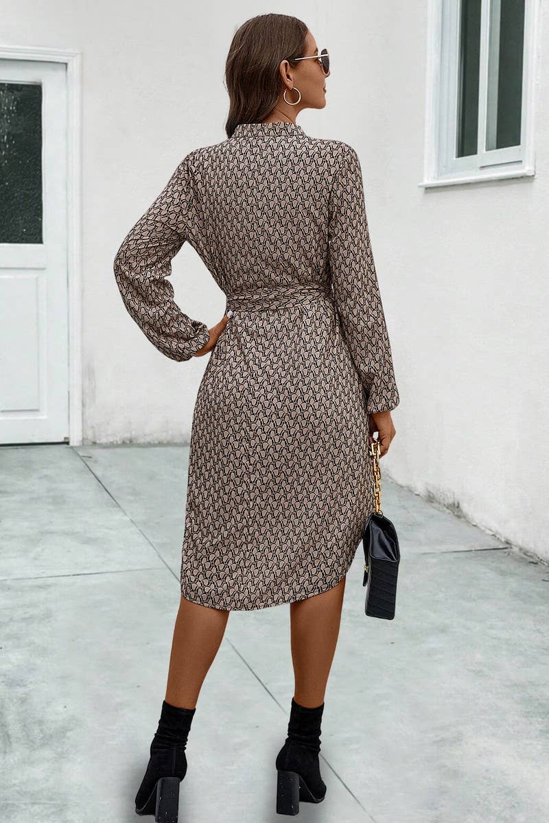 CWDSD7110_NEW ARRIVAL PRINTED LONG SLEEVE TIE DRESS