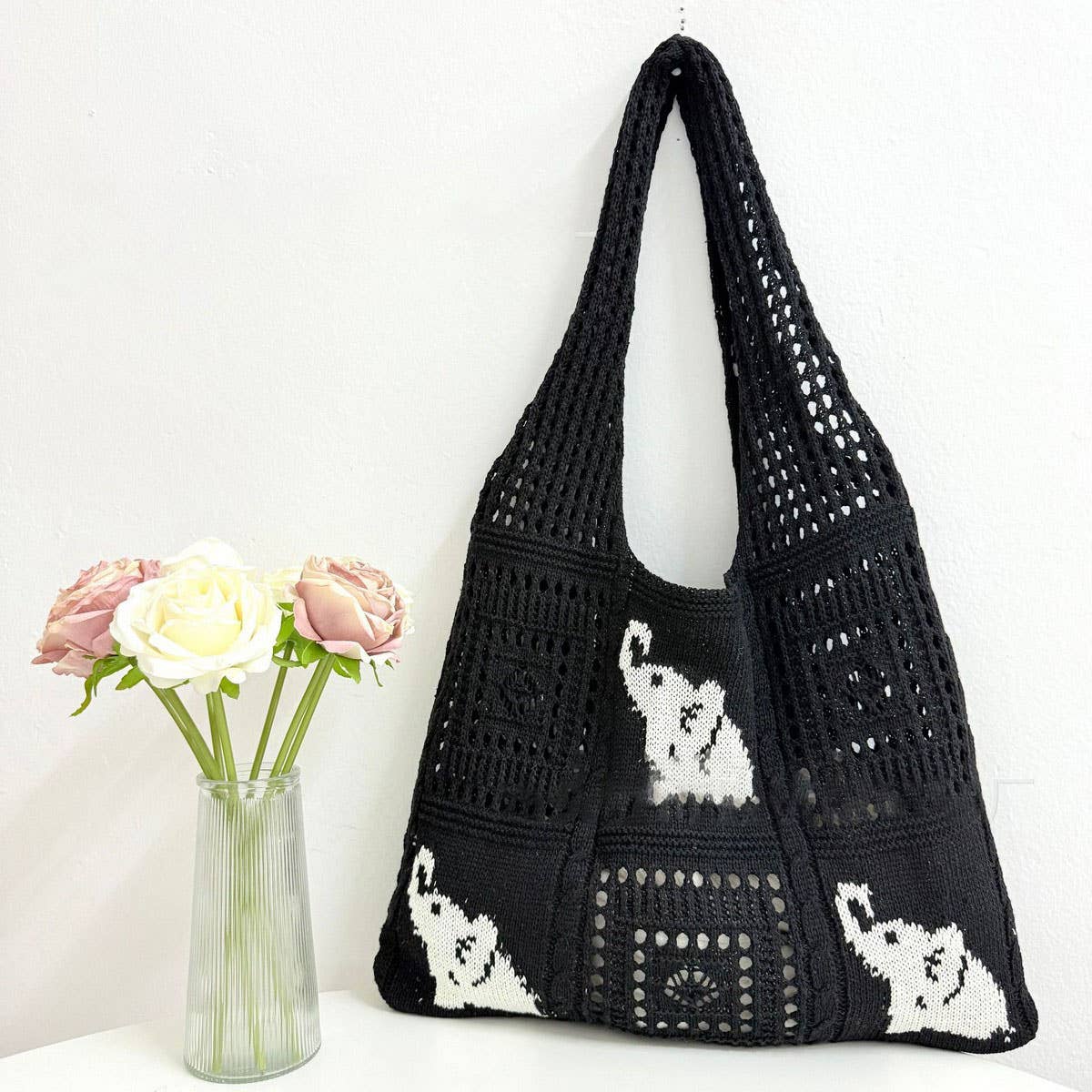 CUAB00633_2025 BOHO ELEPHANT STRAW TOTE BAG BEACH VACATION