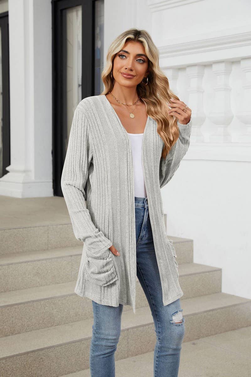 CWOCAL1923_BRUSHED POCKET LONG SLEEVE CARDIGAN COAT