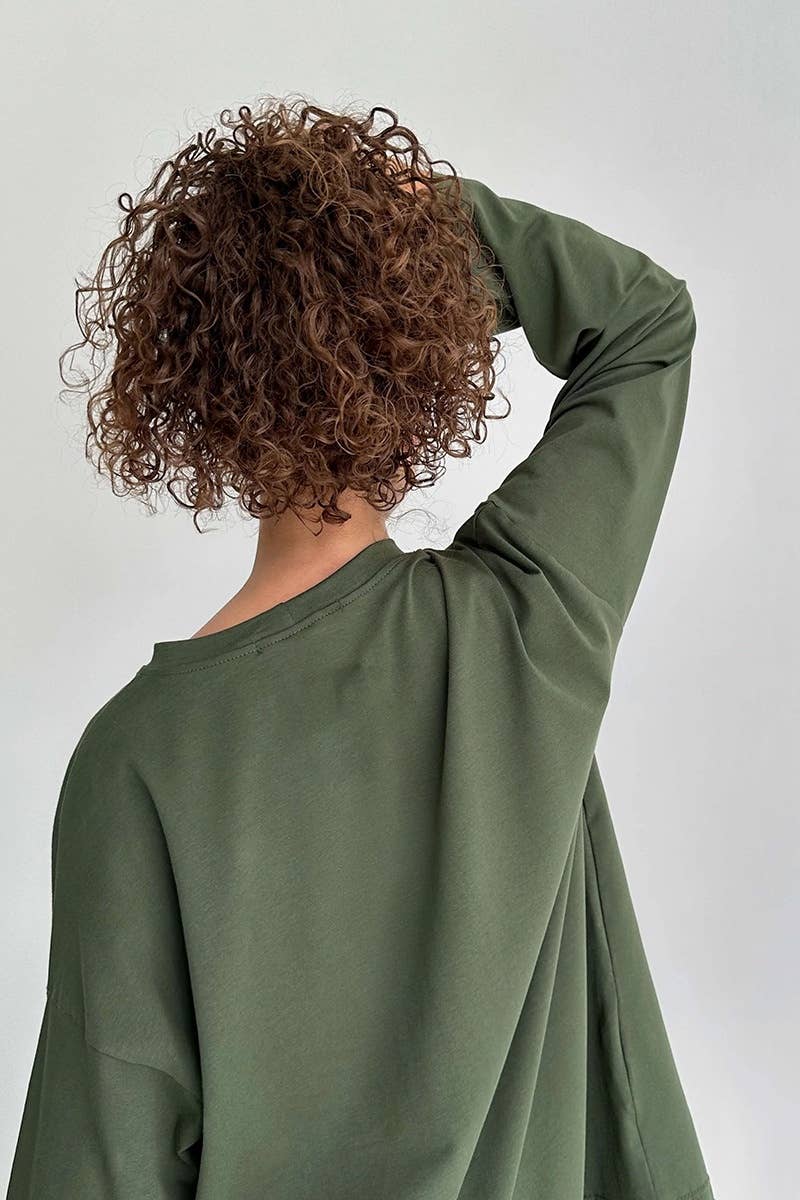 CWTBLL2963_SPRING AUTUMN ROUND NECK LONG SLEEVE TOP