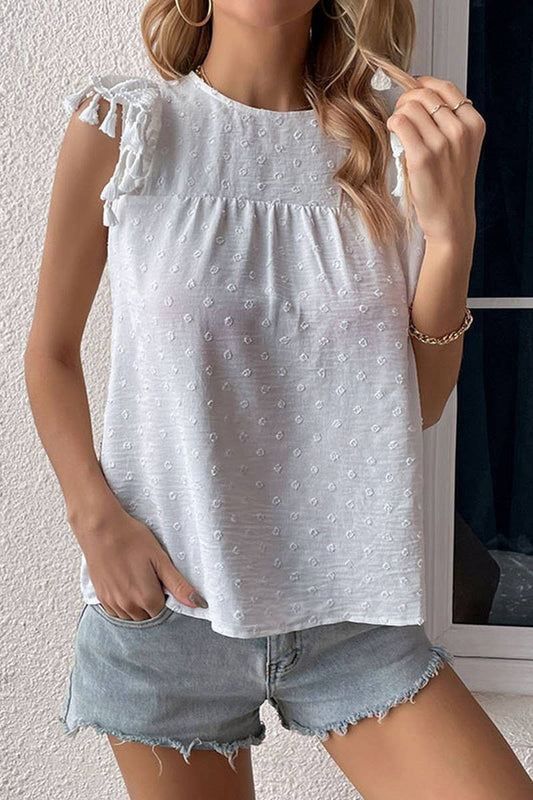 CWTTL1956_WOMEN'S DESIGNER TASSEL STITCHING SOLID COLOR SHIR