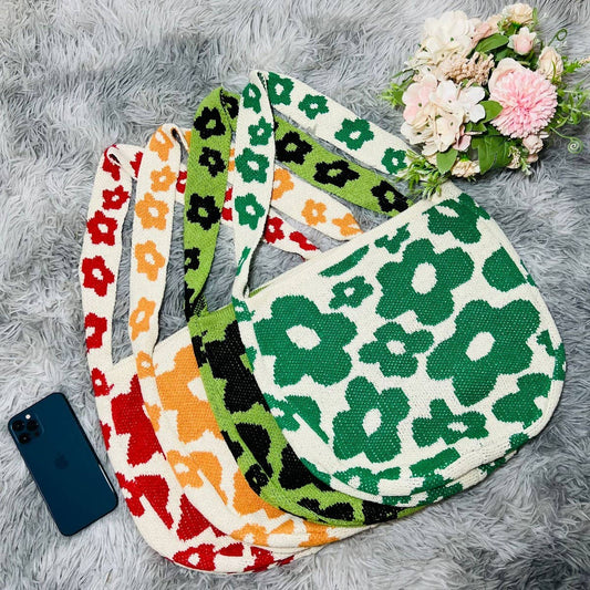 CWAB5063_KNITTED FLOWER LARGE CAPACITY SHOULDER BAG
