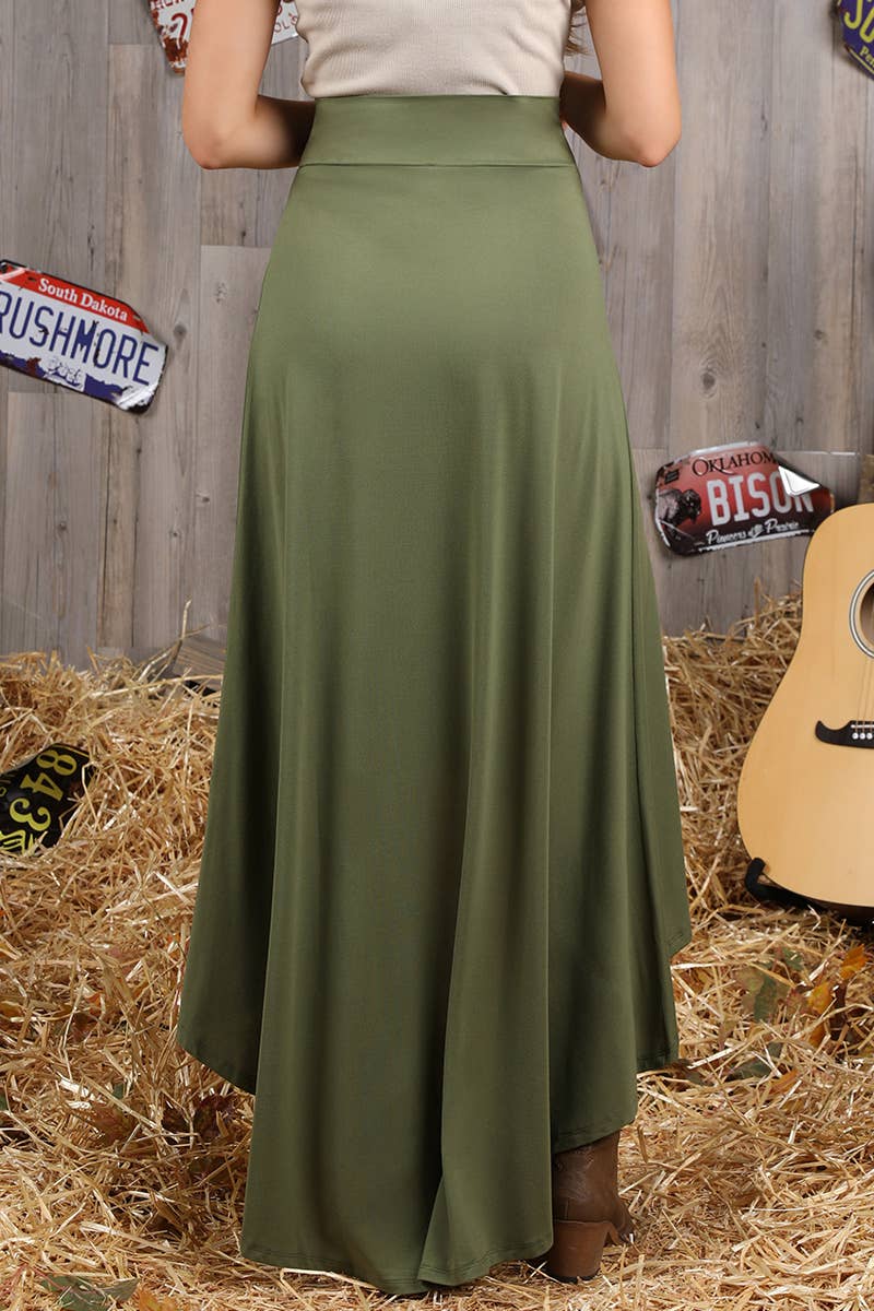 CWBLS090_OVERLAP HIGH WAIST BANDED FLARE MAXI SKIRT