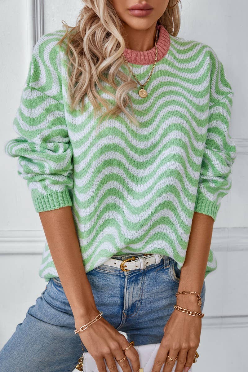 CWOSWL2829_CONTRAST WAVY STRIPED KNITTED SWEATER