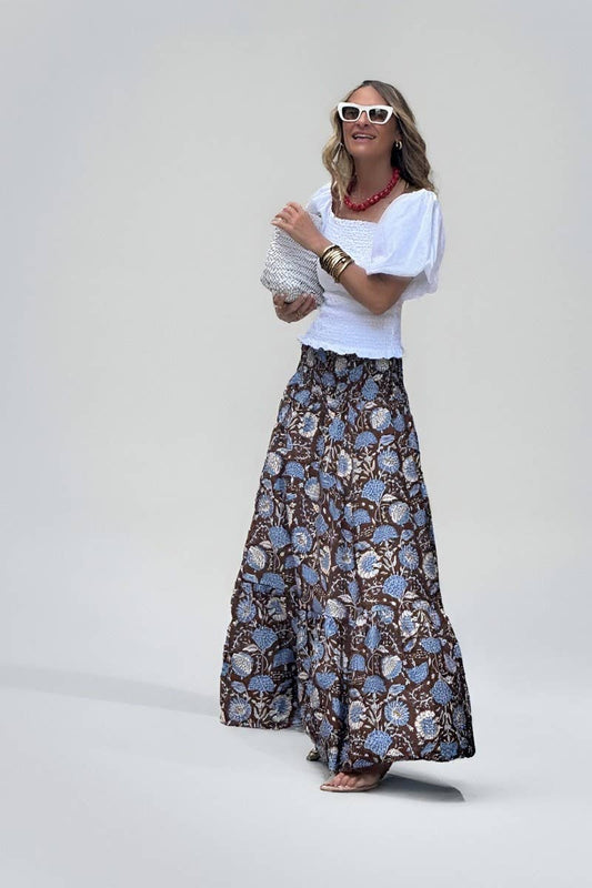 CWBLS0671_FLORAL ELASTIC WAIST FLOWY MAXI SKIRT