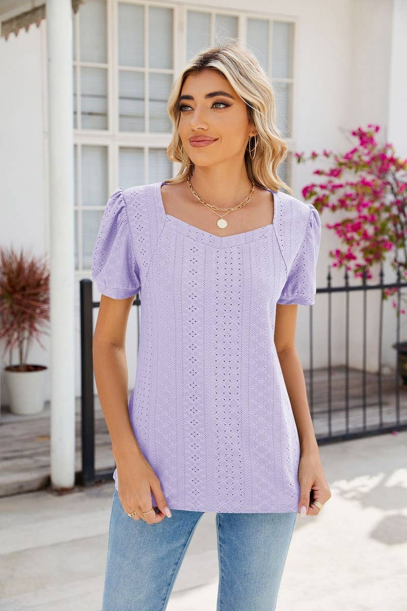 CWTTS0826_Sweetheart Neck Short Sleeve Knit Top