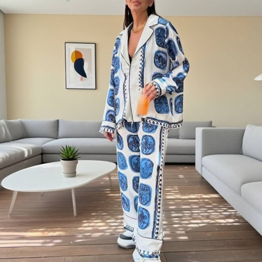 Fashionable printed shirt and trousers set