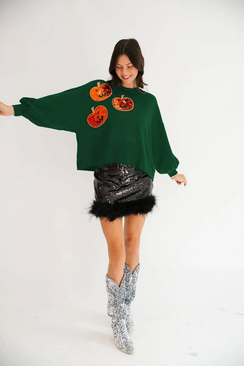 CWTBLL01231_HALLOWEEN PUMPKIN SEQUIN LOOSE SWEATSHIRT