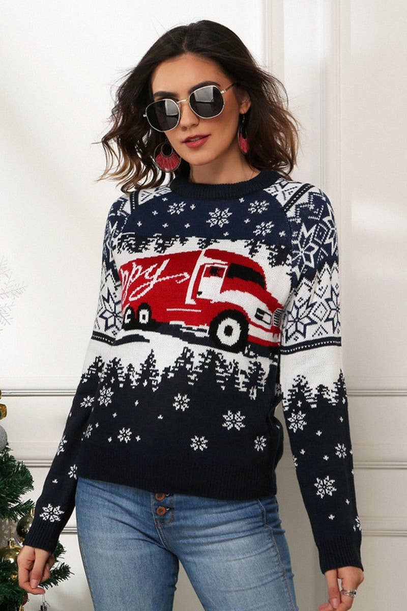 CWOSWL2498_SNOWFLAKE JACQUARD CHRISTMAS LOOSE SWEATER