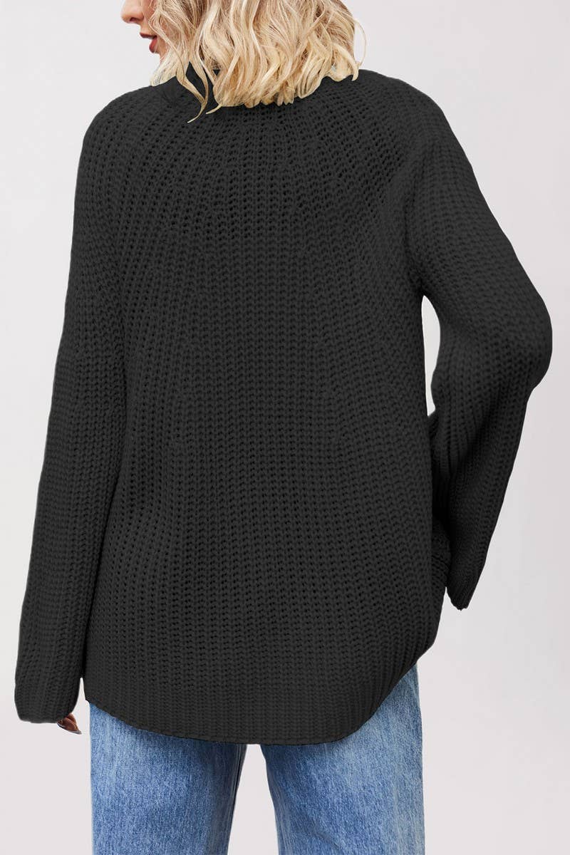 CWOSWL6853_ROUND NECK TRUMPET SLEEVE SOLID COLOR SWEATER