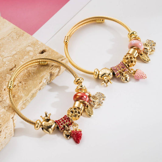 Strawberry Elephant Bead Couple Bracelet_CWMM8498