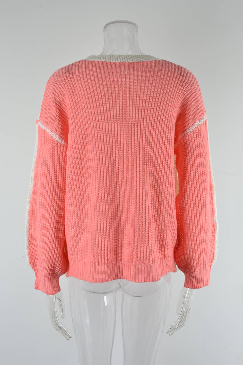 CREW NECK COLOR CONTRAST PATCHWORK SWEATER