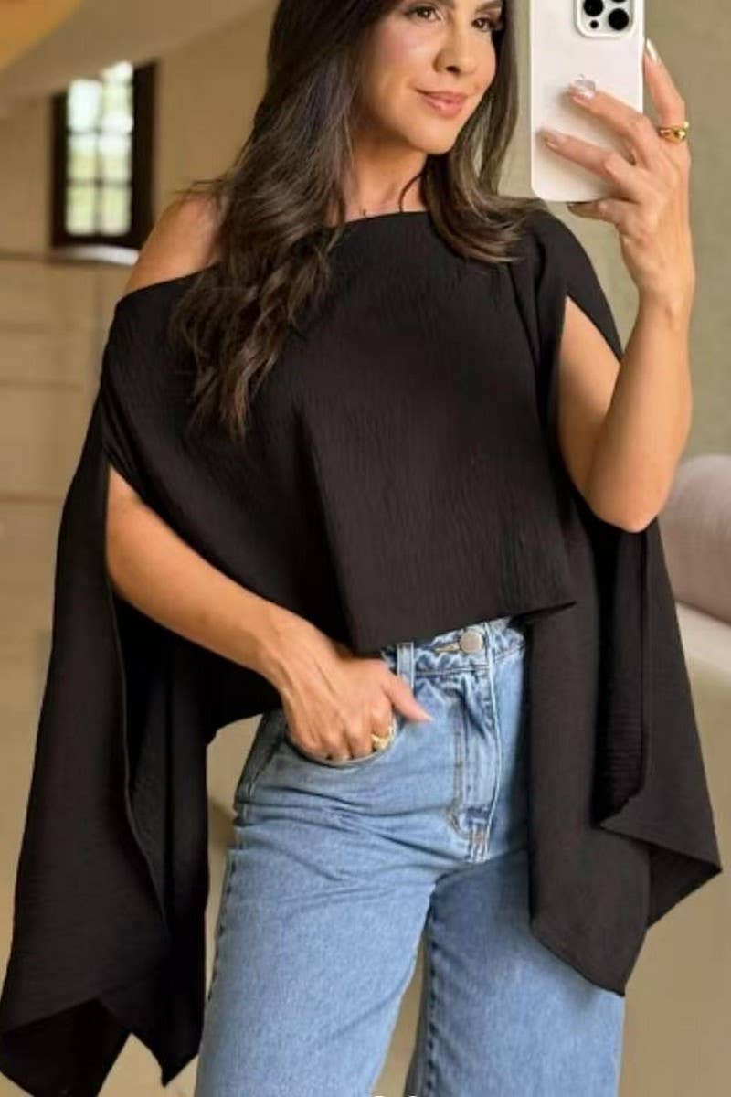 CWTBLSL0898_OFF SHOULDER LOOSE BATWING SLEEVE SOLID TOP