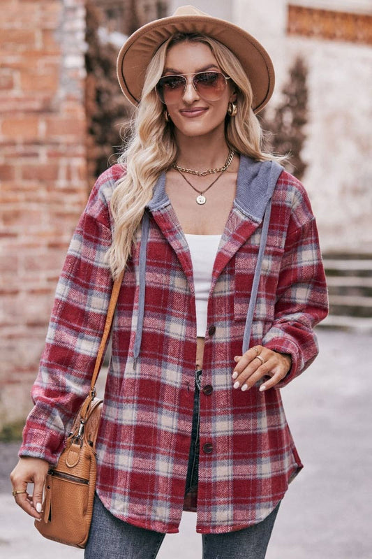 CWTSTL2178_WINTER FLANNEL PLAID HOODED LONG-SLEEVED SHIRT