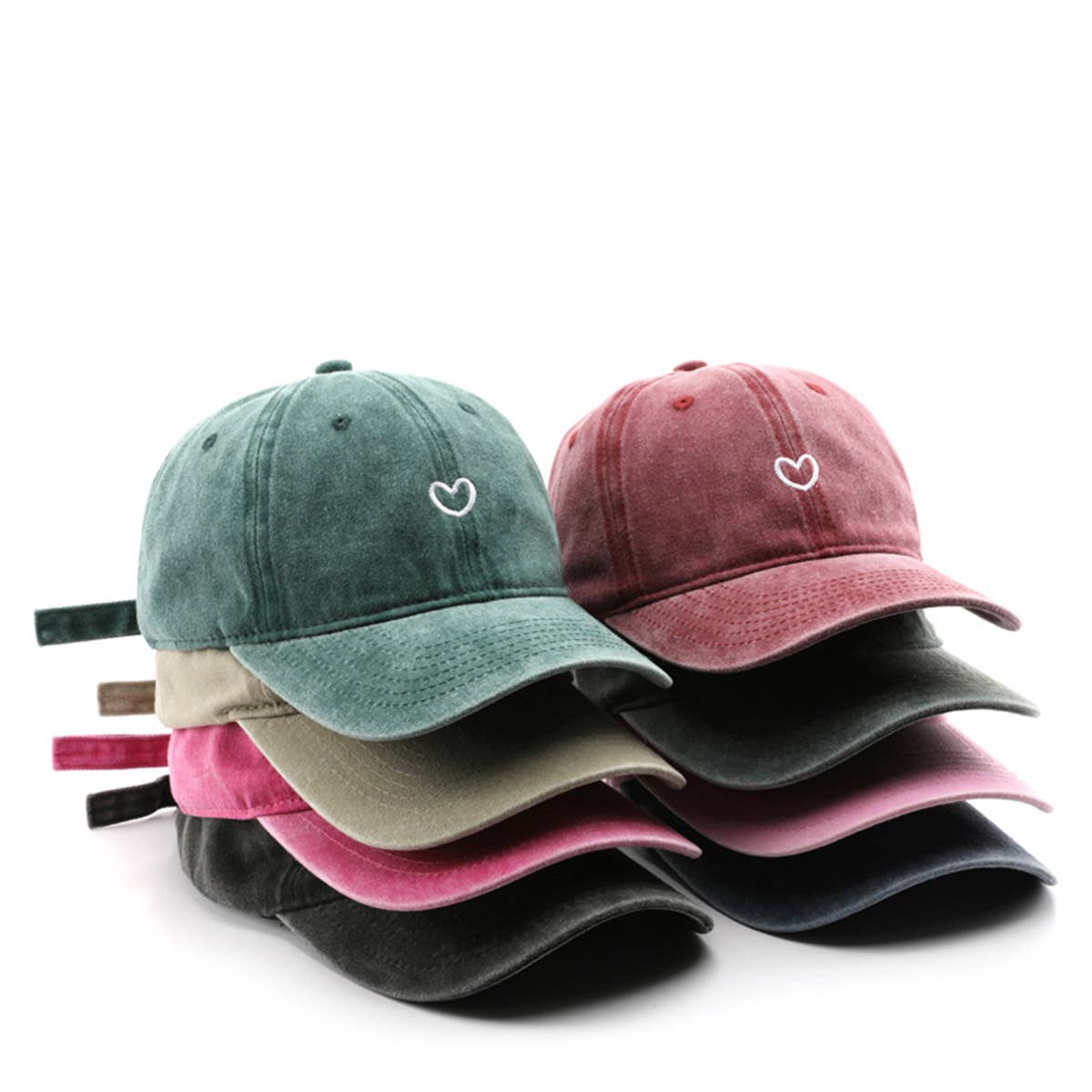 Vintage Washed Distressed Heart Embroidery Cap_CWAH1279