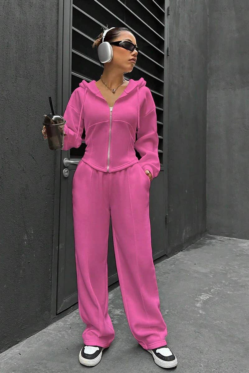 CWSTB0992_HOODED CARDIGAN CASUAL SPORTS TWO-PIECE SET