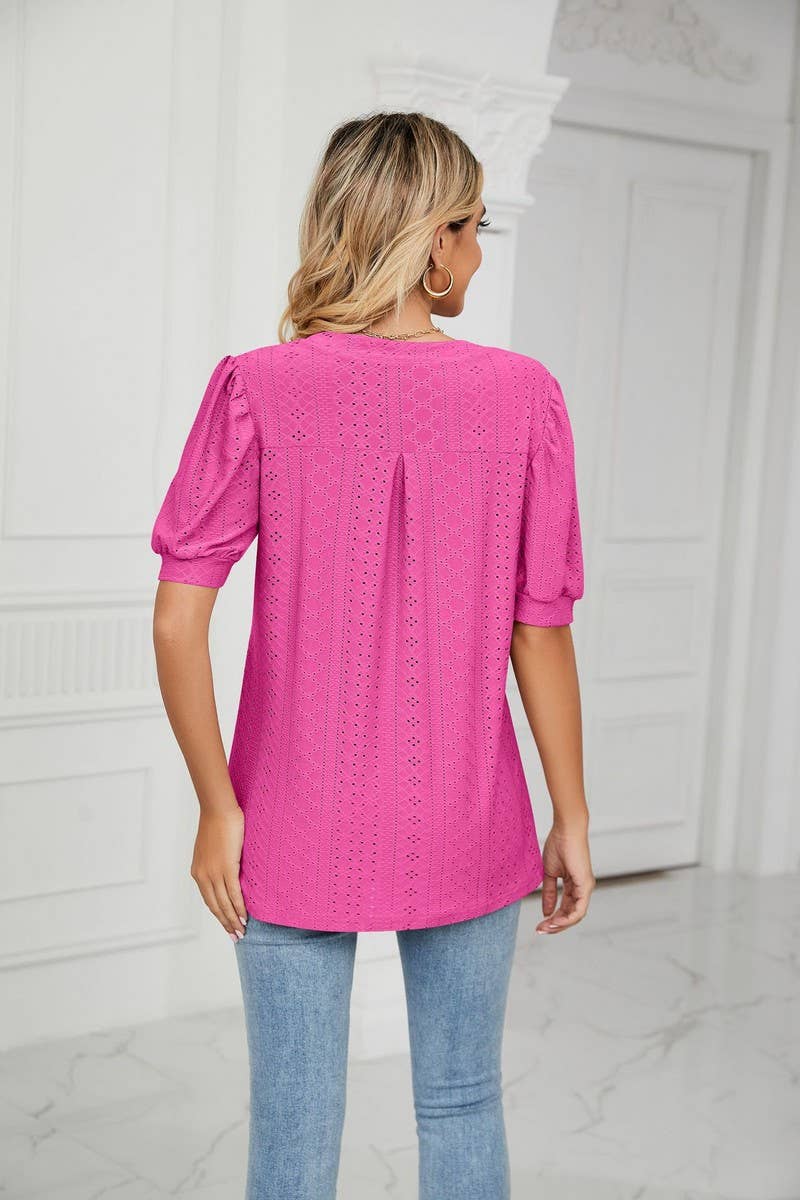 CWTSTS0358_V-Neck Short Sleeve Knit Top