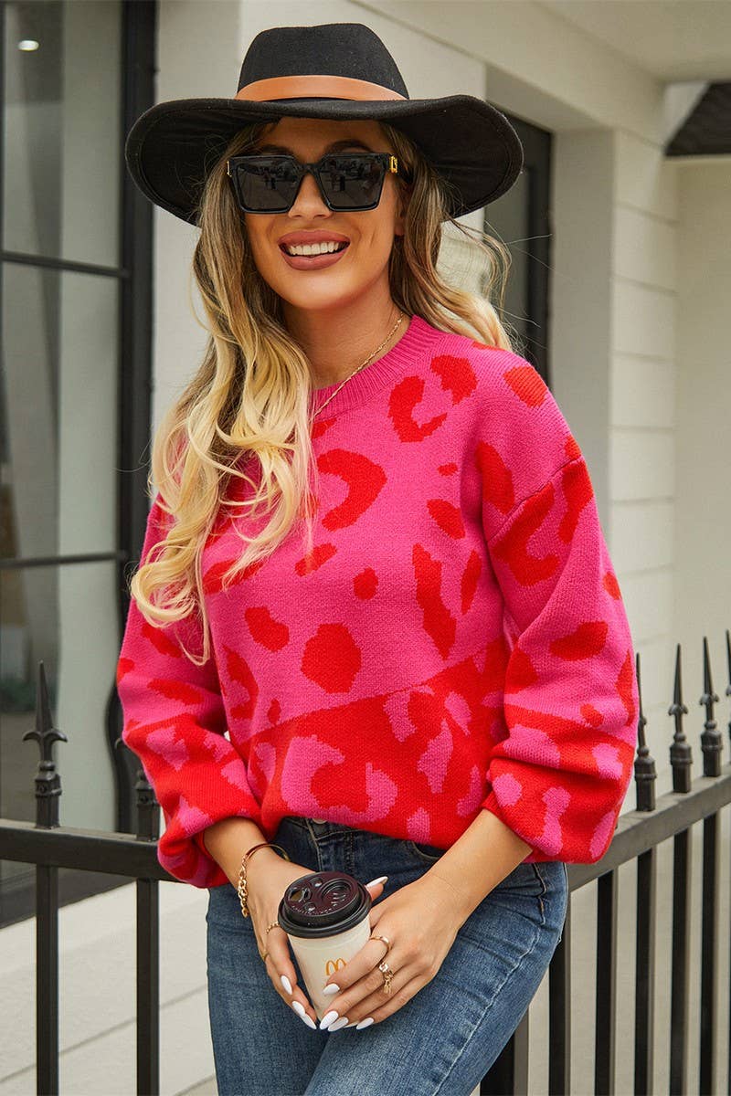 CWOSWL3166_VALENTINE'S DAY LEOPARD PRINT  KNIT SWEATER