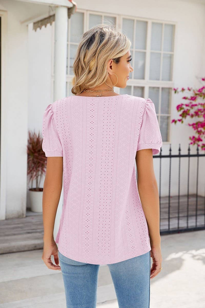 CWTTS0826_Sweetheart Neck Short Sleeve Knit Top