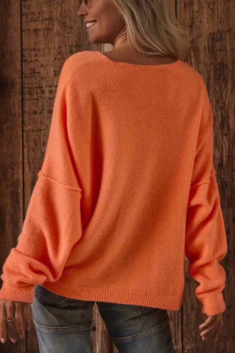 CWOSWL07455_DEEP V NECK PULLOVER LOOSE KNIT SWEATER