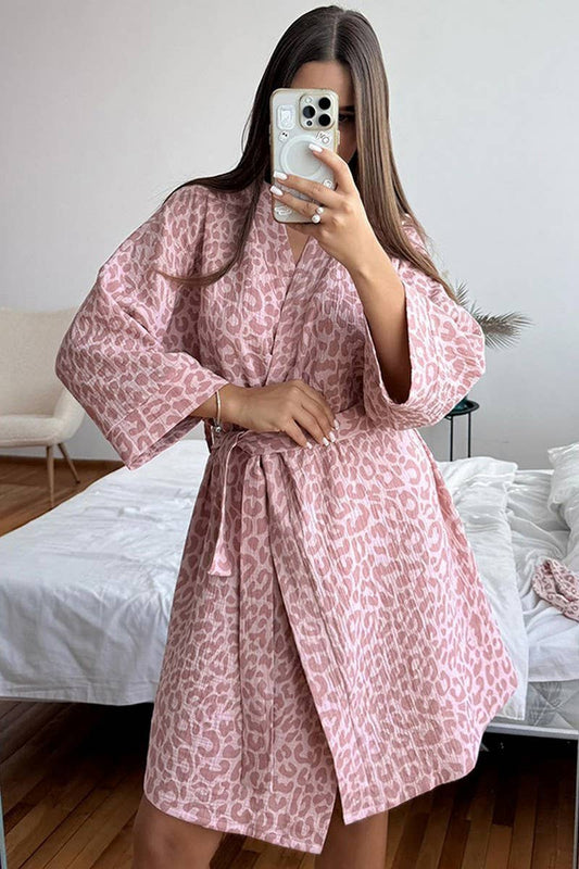 CWSPJ0250_LONG-SLEEVED PINK LEOPARD PRINT CARDIGAN ROBE