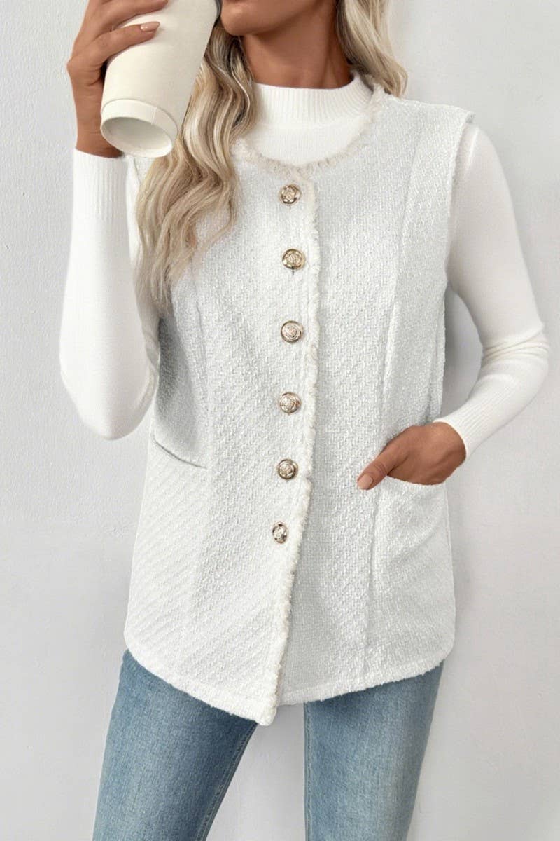 CWOV00109_SOLID COLOR CHANEL STYLE CARDIGAN VEST JACKET