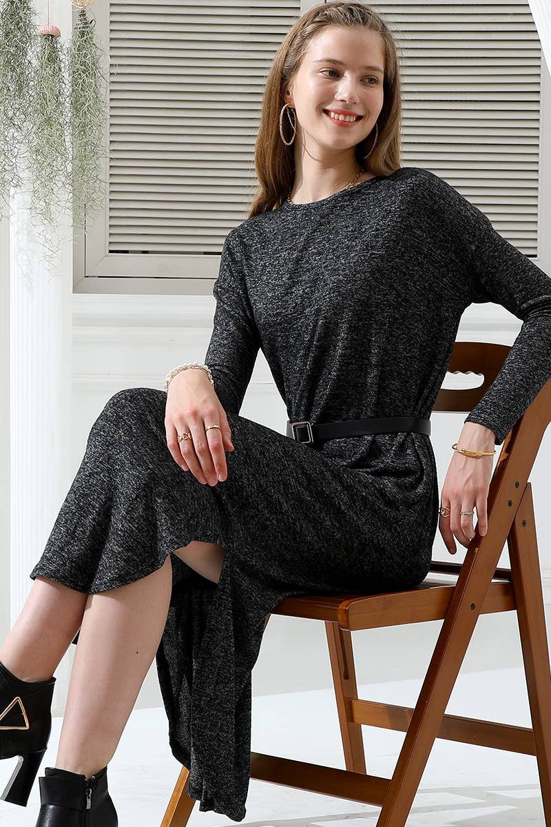 CWDMD823_SOFT AND WARM ROUND NECK SWEATER KNIT TUNIC DRESS