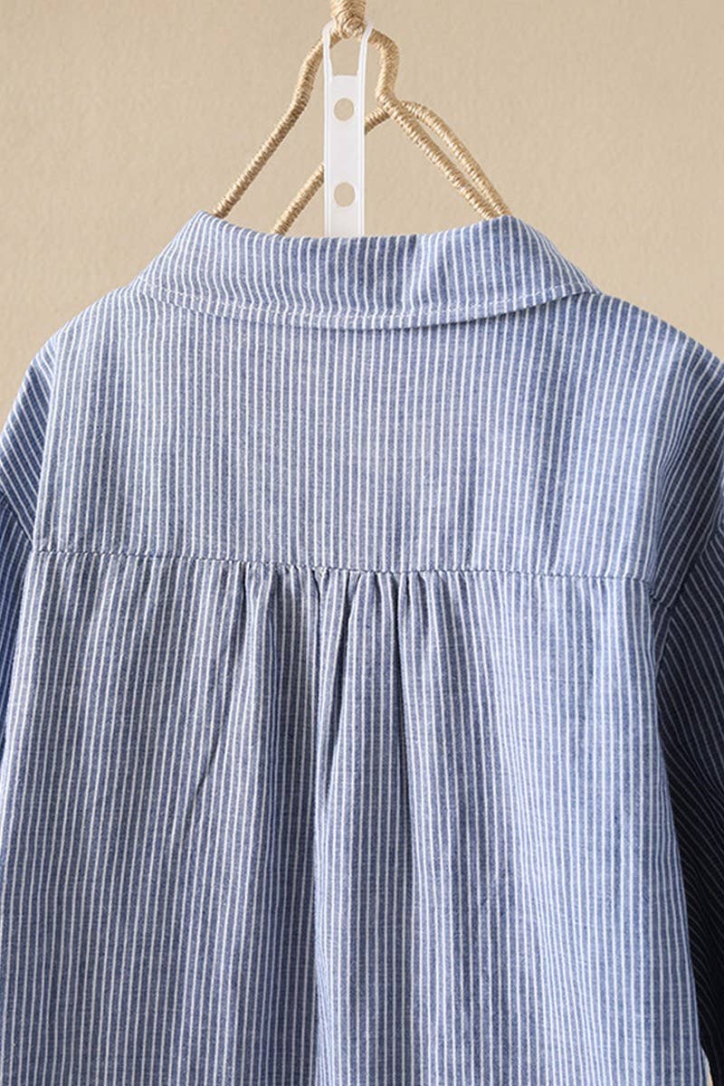 CWTSTL2249_FOX EMBROIDERED STRIPED COTTON SHIRT TOP