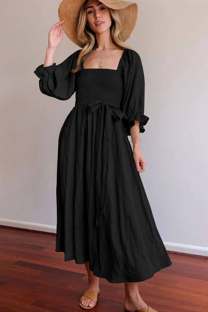 CWDMD5769_V-NECK ELEGANT MID-LENGTH SLEEVES TWO-WAY DRESS