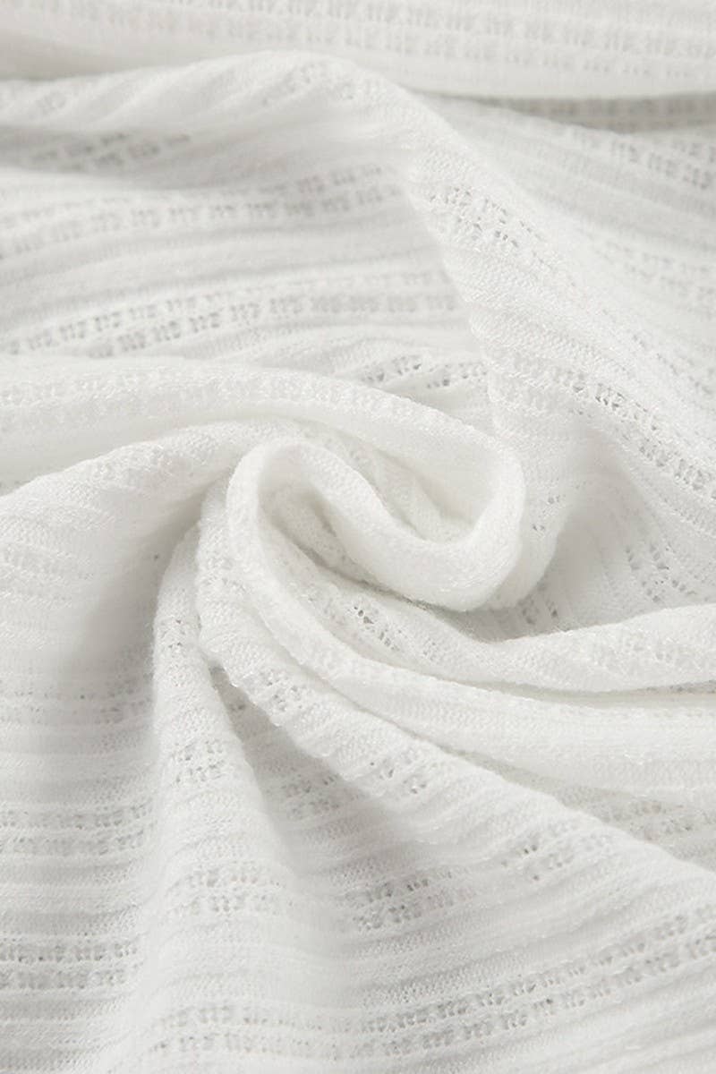 CWSPJ0171_WHITE KNITTED CARDIGAN PAJAMAS HOME WEAR SET