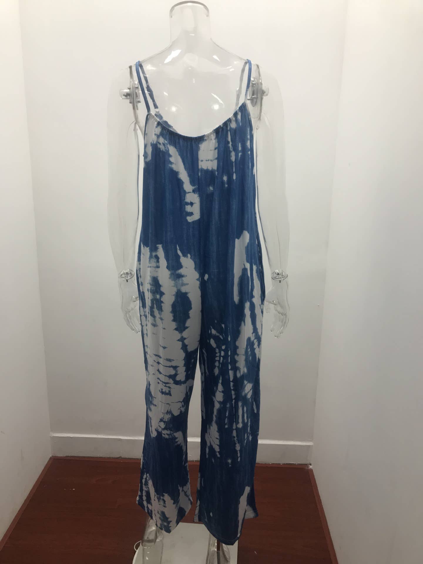 Abstract printed strappy sexy wide-leg jumpsuit