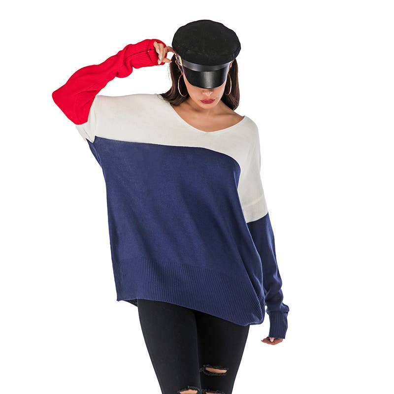 A THIN V-NECK SWEATER WITH A SLOUCHY PULLOVER