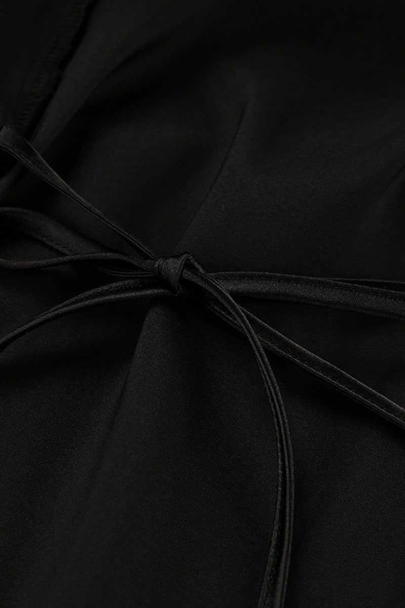 CWSPJ0238_BLACK SATIN PATCHWORK SPOTTED LACE NIGHTGOWN