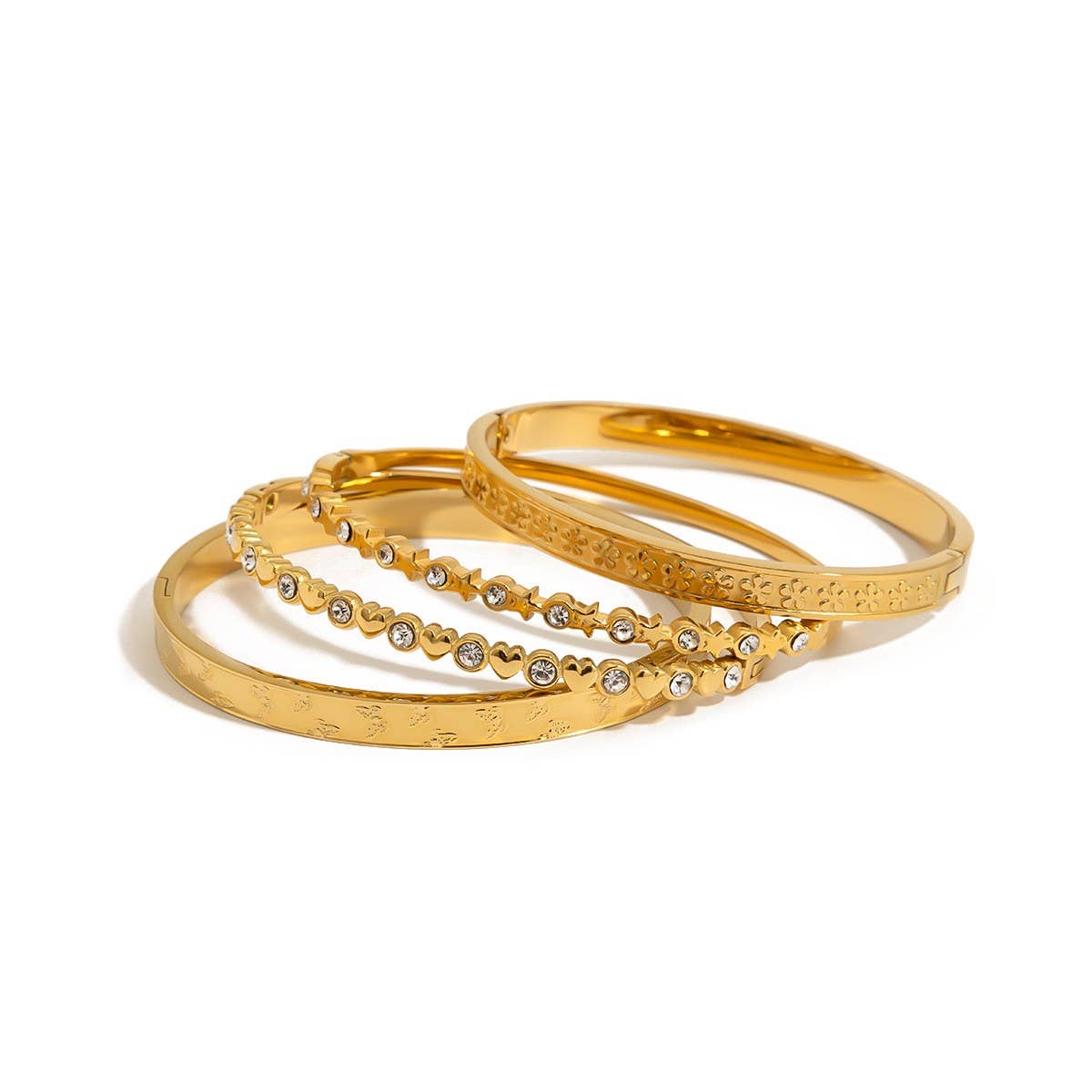 18K Gold Titanium Steel Heart Zircon Open Bangle_CWAJE4680