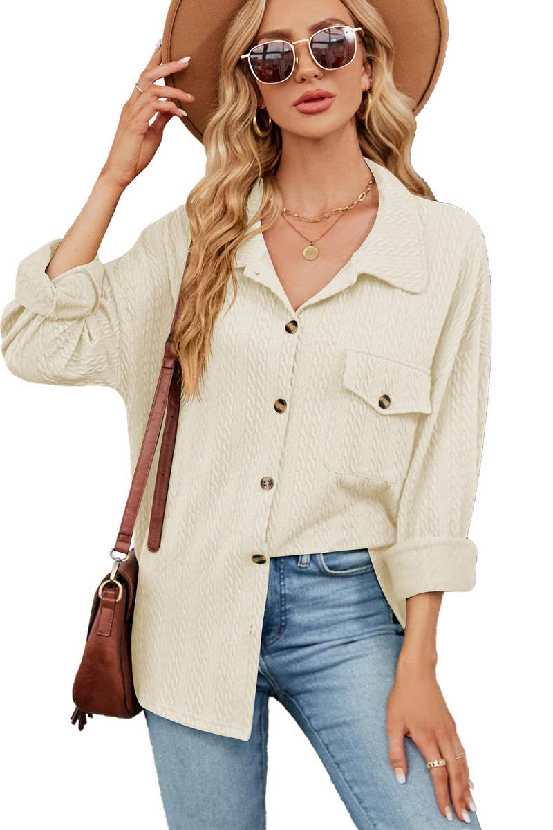 CWTSTL2066_LAPEL BUTTON POCKET LONG SLEEVE SHIRT COATS